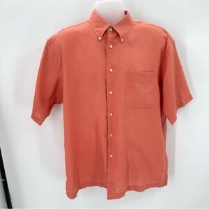 3/$15 Jos A Bank Travelers Collection Linen Shirt Mens L Orange Button Down READ